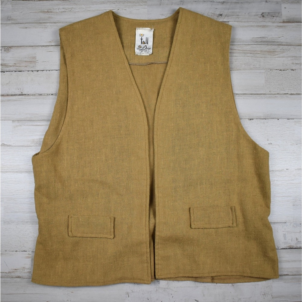 Vintage 70s Womens Vest Large Tall Golden Wheat Earthy Cottagecore Boho Cosplay